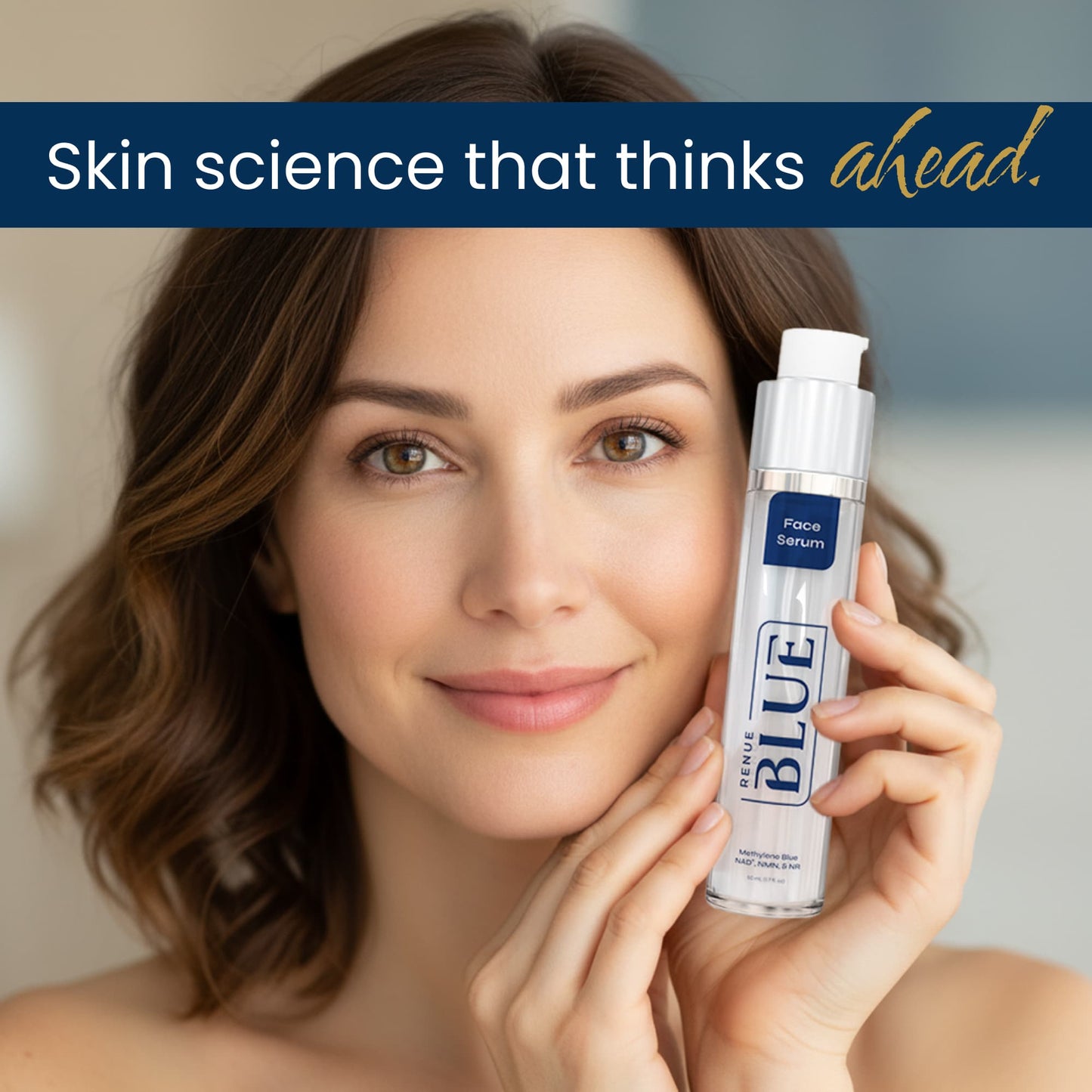 Renue Blue™ 面部和手部精华液，含亚甲蓝、谷胱甘肽、NAD⁺、NMN、NR（脂质体） 