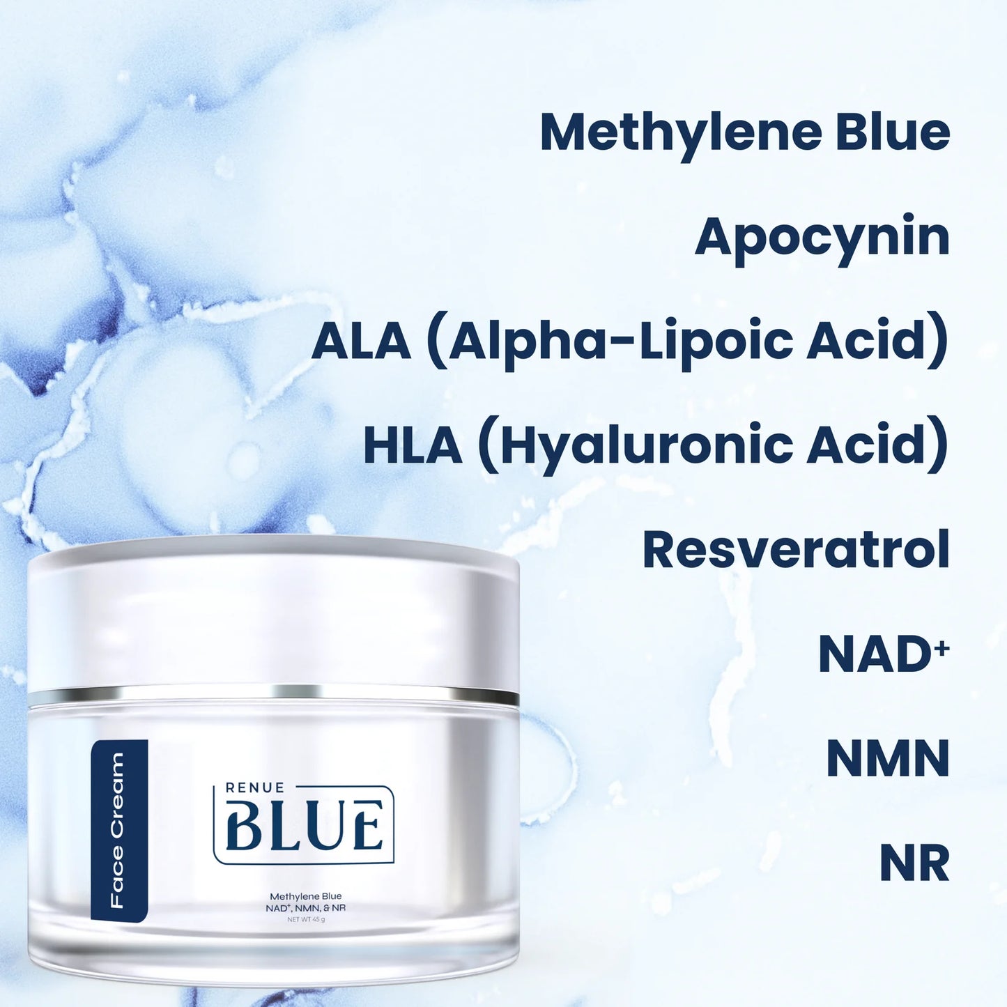 Renue Blue™ Face Cream with Methylene Blue, NAD⁺, NMN, NR (Liposomal)