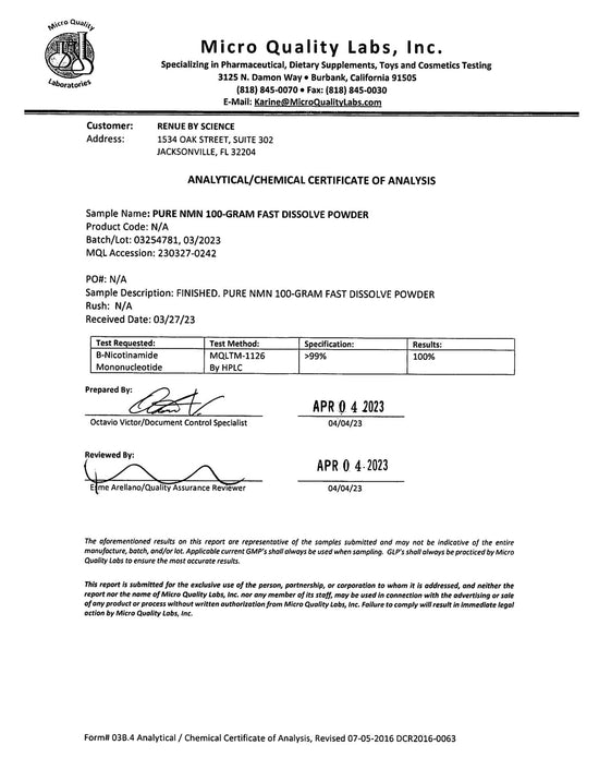 NMN (Nicotinamide Mononucleotide) Pure Powder – Renue By Science Australia