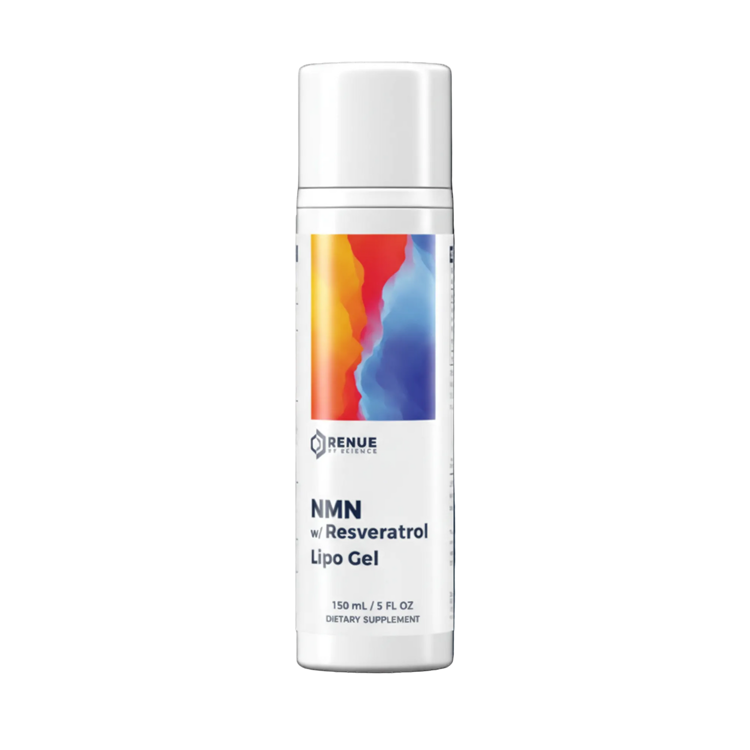 Supplement bottle labeled 'NMN with Resveratrol Lipo Gel' on a white background