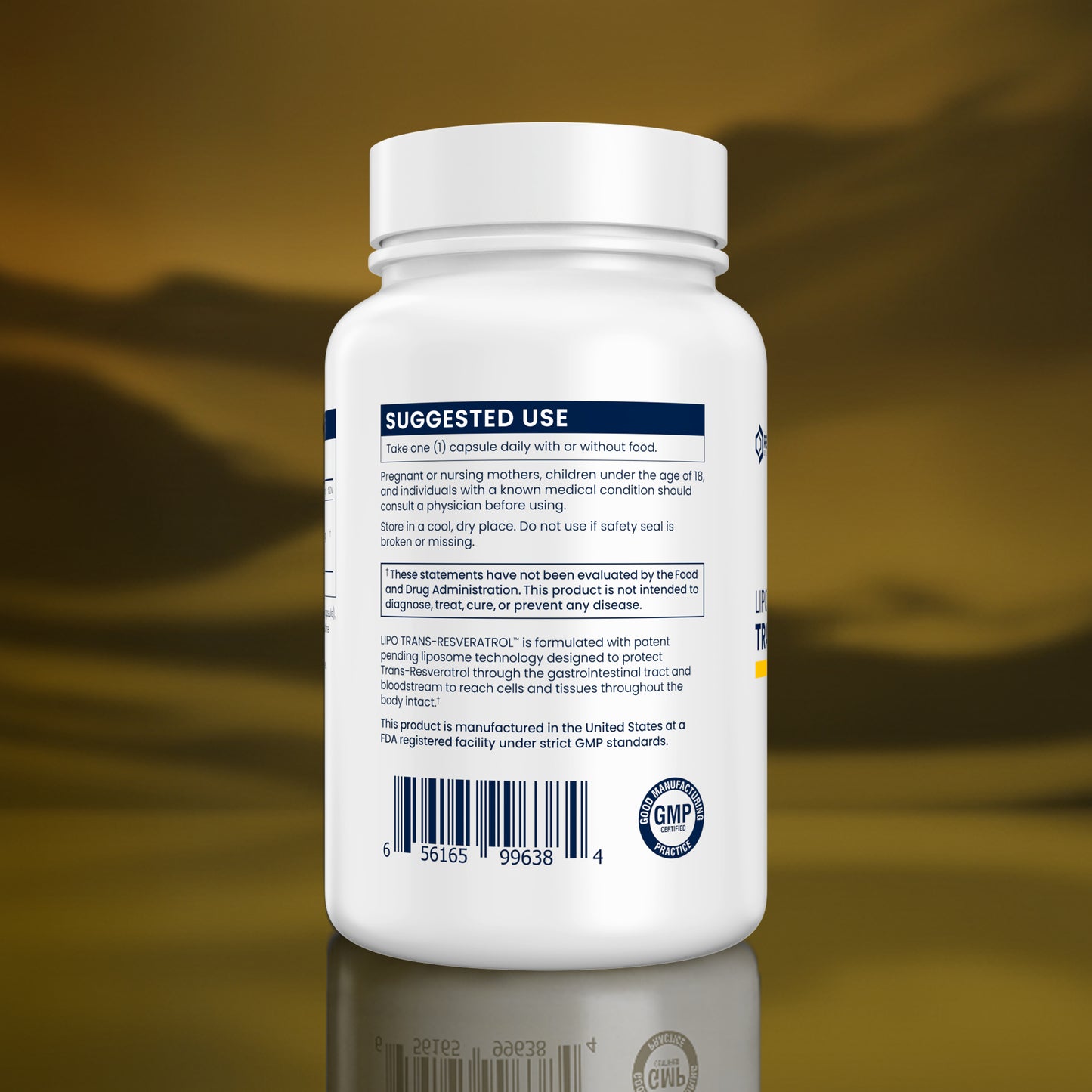 White supplement bottle with label on a blurred natural background