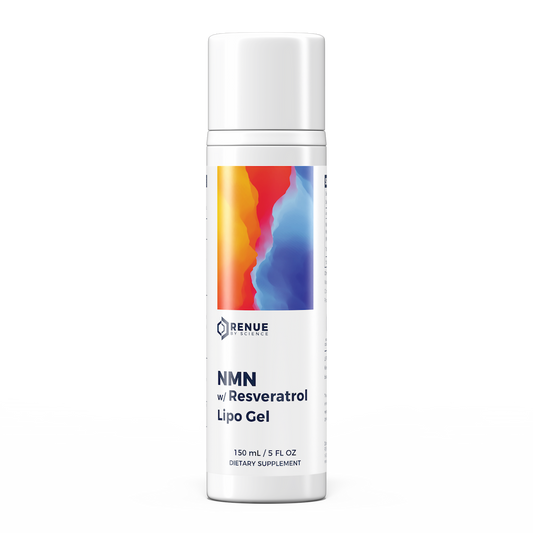 Renue NMN with Resveratrol Lipo Gel bottle on a white background
