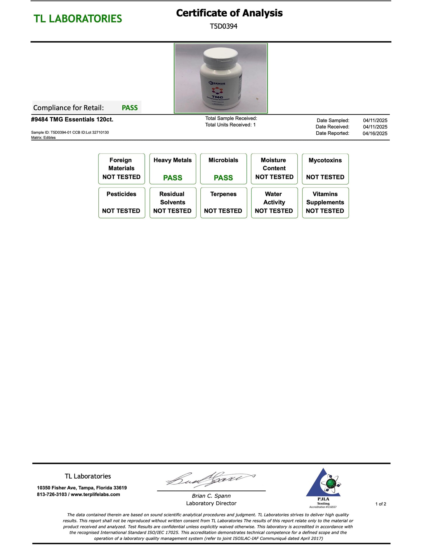 TMG メチル化エッセンシャル、120 個入り。